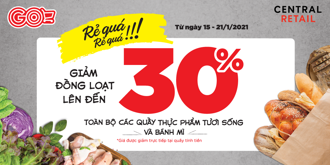 THỰC PHẨM TƯƠI SỐNG & BÁNH MÌ GIẢM GIÁ ĐỒNG LOẠT ĐẾN 30%