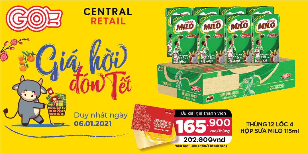 GIÁ HỜI ĐÓN TẾT - ƯU ĐÃI THÙNG 12 LỐC MILO 165.900VND