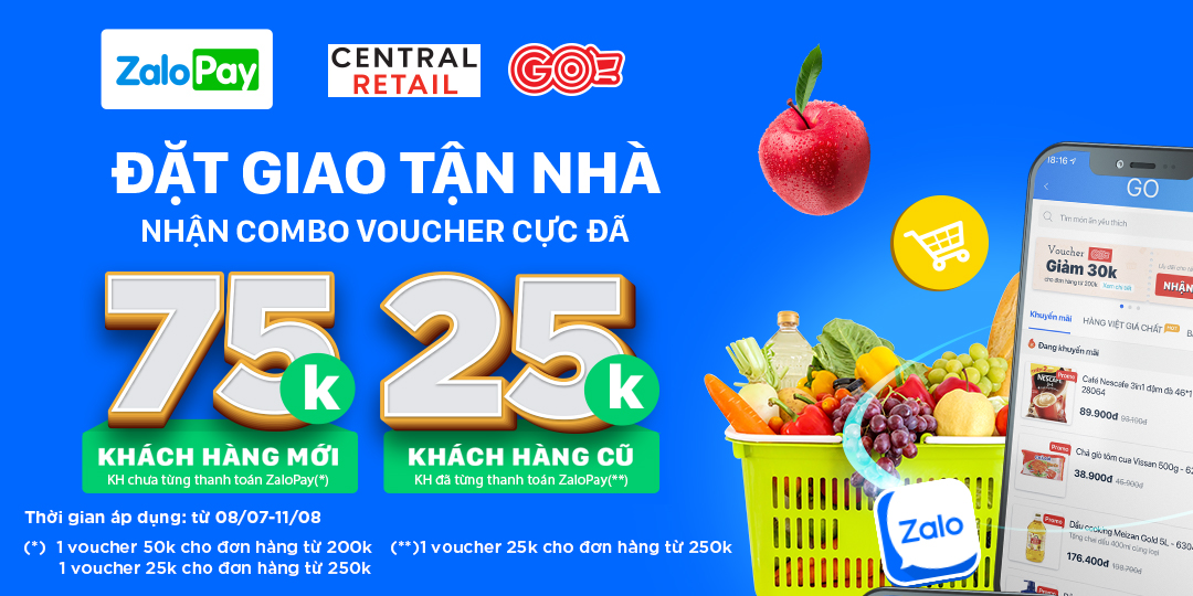 ĐI CHỢ GO! KHUYẾN MÃI TỚI 75.000VND KHI THANH TOÁN QUA ZALOPAY