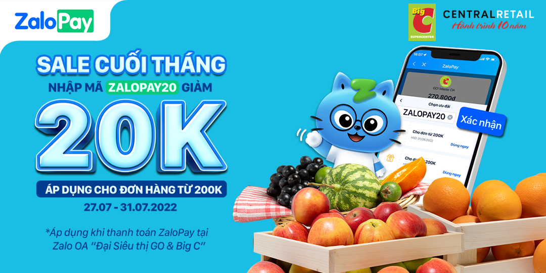 SALE CUỐI THÁNG - NHẬP MÃ ZALOPAY20 GIẢM NGAY 20K