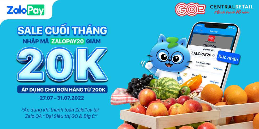 SALE CUỐI THÁNG - NHẬP MÃ ZALOPAY20 GIẢM NGAY 20K