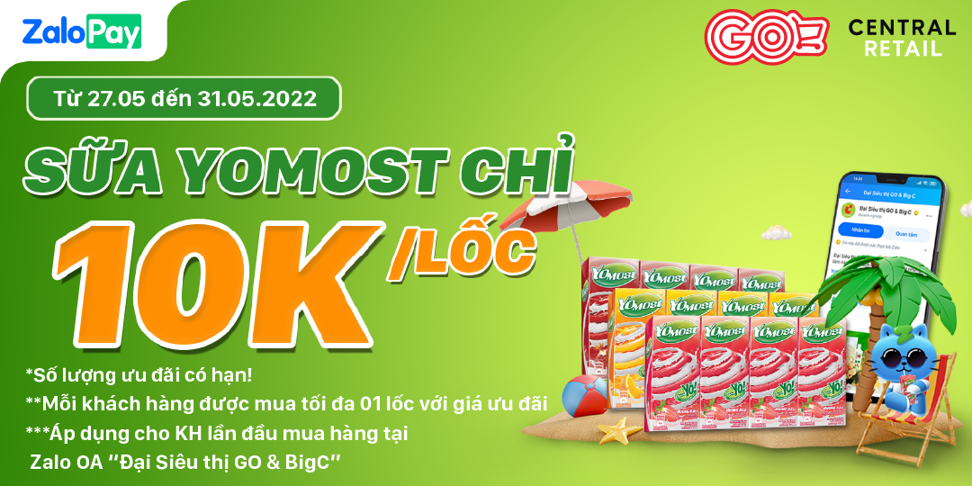 GO! TẶNG BẠN CHIẾC DEAL YOMOST ĐỘC QUYỀN CHỈ 10K/LỐC KHI THANH TOÁN TRÊN ZALOPAY