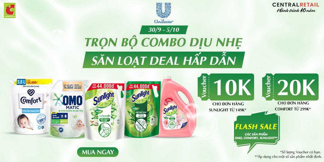 CHỈ CÓ TẠI APP & ZALO BIG C - UNILEVER THẲNG TAY SALE LỚN LOẠT SIÊU PHẨM GIẶT TẨY