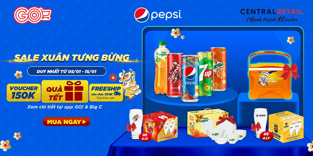 [ÁP DỤNG MUA ONLINE TẠI APP GO! & BIG C] BẬT NẮP PEPSI, SĂN VOUCHER - SĂN VÀNG RỦNG RỈNH