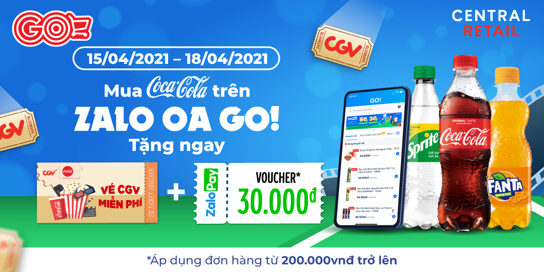 TẶNG 1000 VÉ CGV MIỄN PHÍ, GIẢM THÊM 30.000VND KHI MUA COCACOLA -  ĐỘC QUYỀN CHỈ CÓ TẠI ZALO OA GO!