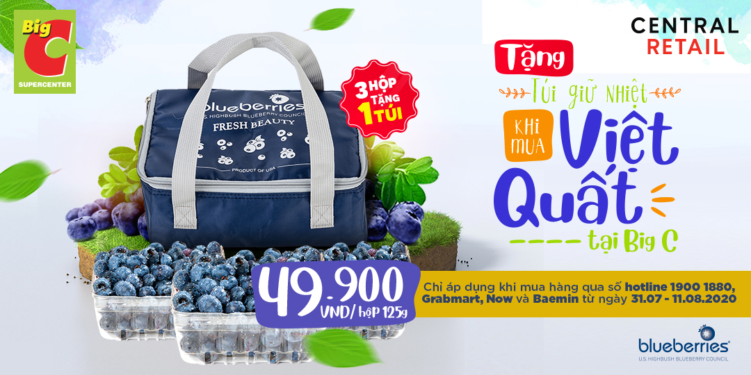 Big C ưu đãi mua 3 hộp Blueberry TẶNG 1 túi giữ nhiệt