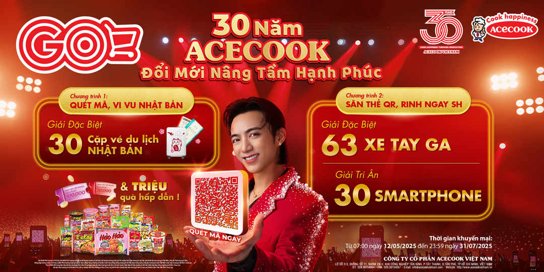 Acecook Việt Nam và Soobin hé lộ kho quà tổng giá trị hơn 30 tỷ đồng trong chương trình khuyến mại “30 Năm Acecook - Đổi Mới Nâng Tầm Hạnh Phúc”