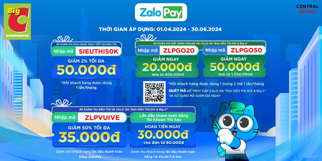 ĐẶT HÀNG THANH TOÁN NGAY CÙNG ZALOPAY, GIẢM LIỀN TAY 50.000Đ! 