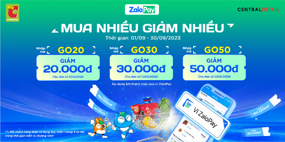 RỘN RÀNG ƯU ĐÃI KHI CHỐT ĐƠN TẠI GO! & BIG C, THANH TOÁN ZALOPAY GIẢM ĐẾN 50.000Đ